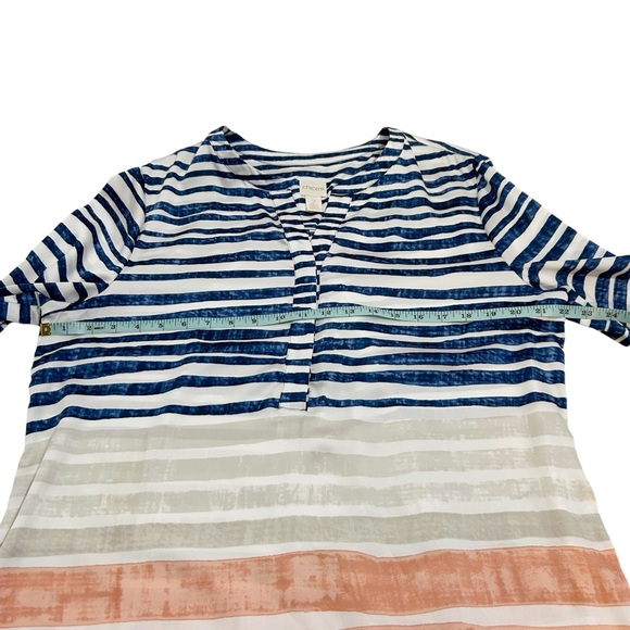 Chico’s Distressed Stripe Tunic Blouse Multicolor Size 2 Medium - Picture 10 of 14